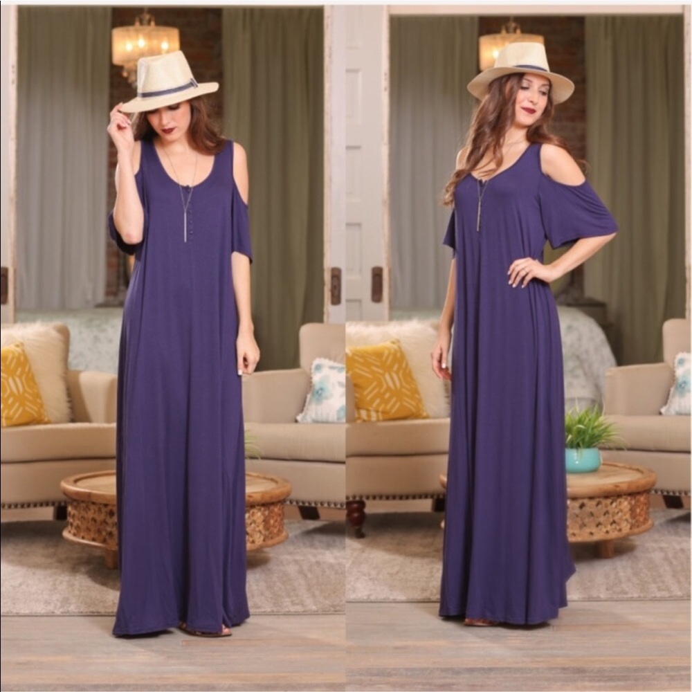 Navy Boutique Maxi- cold shoulder detail